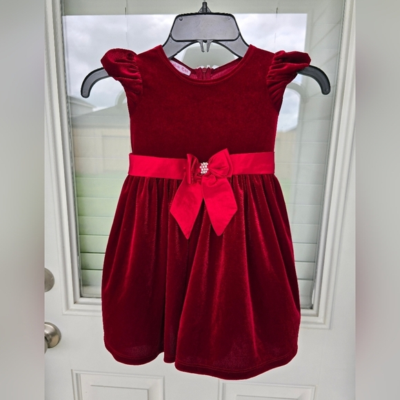 Jessica Ann Velvet Red Girls Dress size 3T Front Bow Party - Picture 2 of 11
